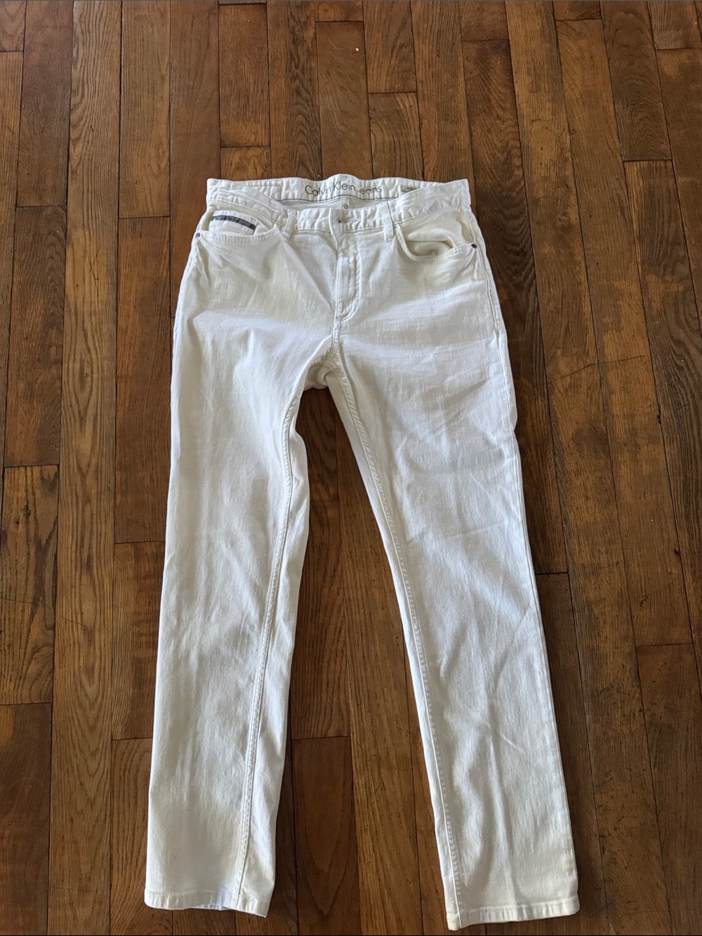 Calvin Klein Men's Slim Straight White Jeans